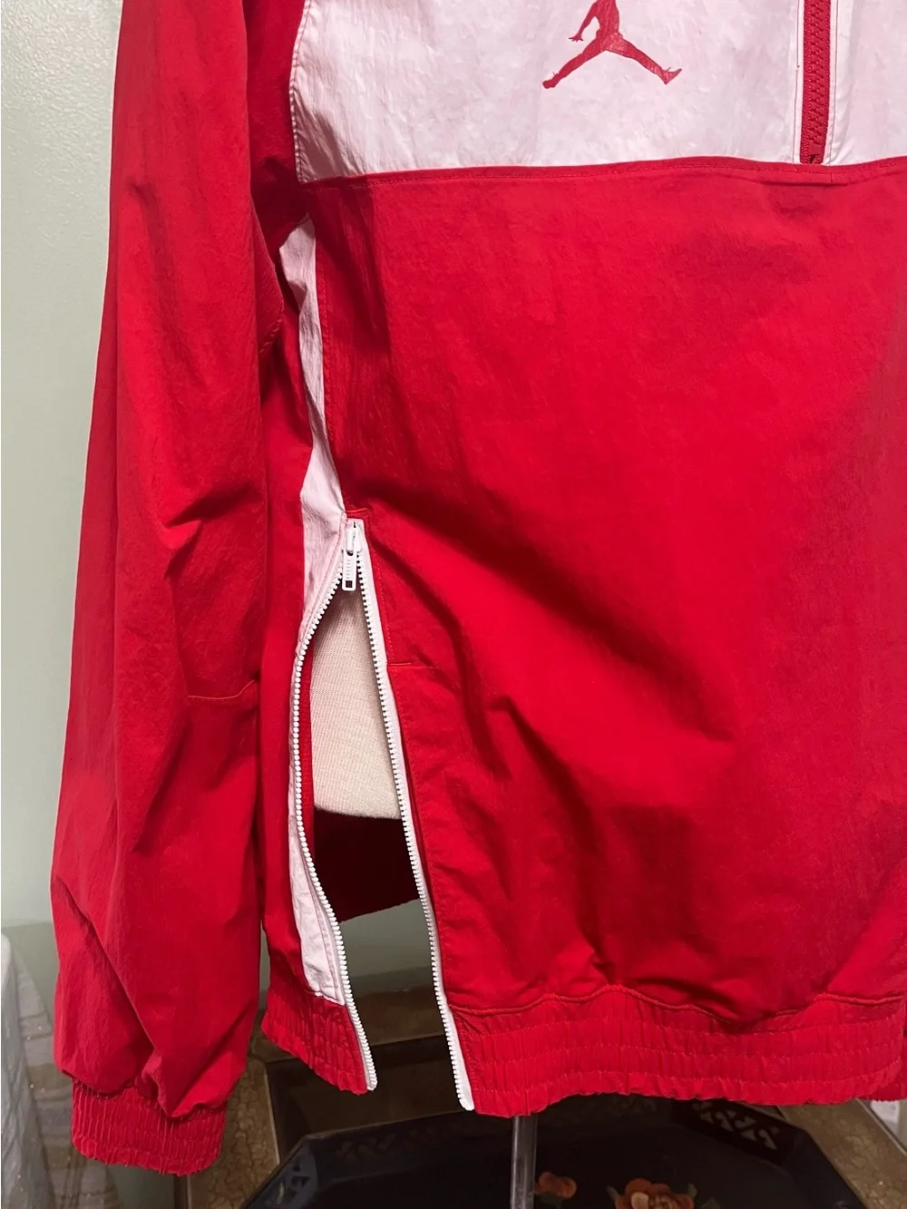 Jordan Team Woven Windbreaker Jacket Red White Men Size M Half Zip
